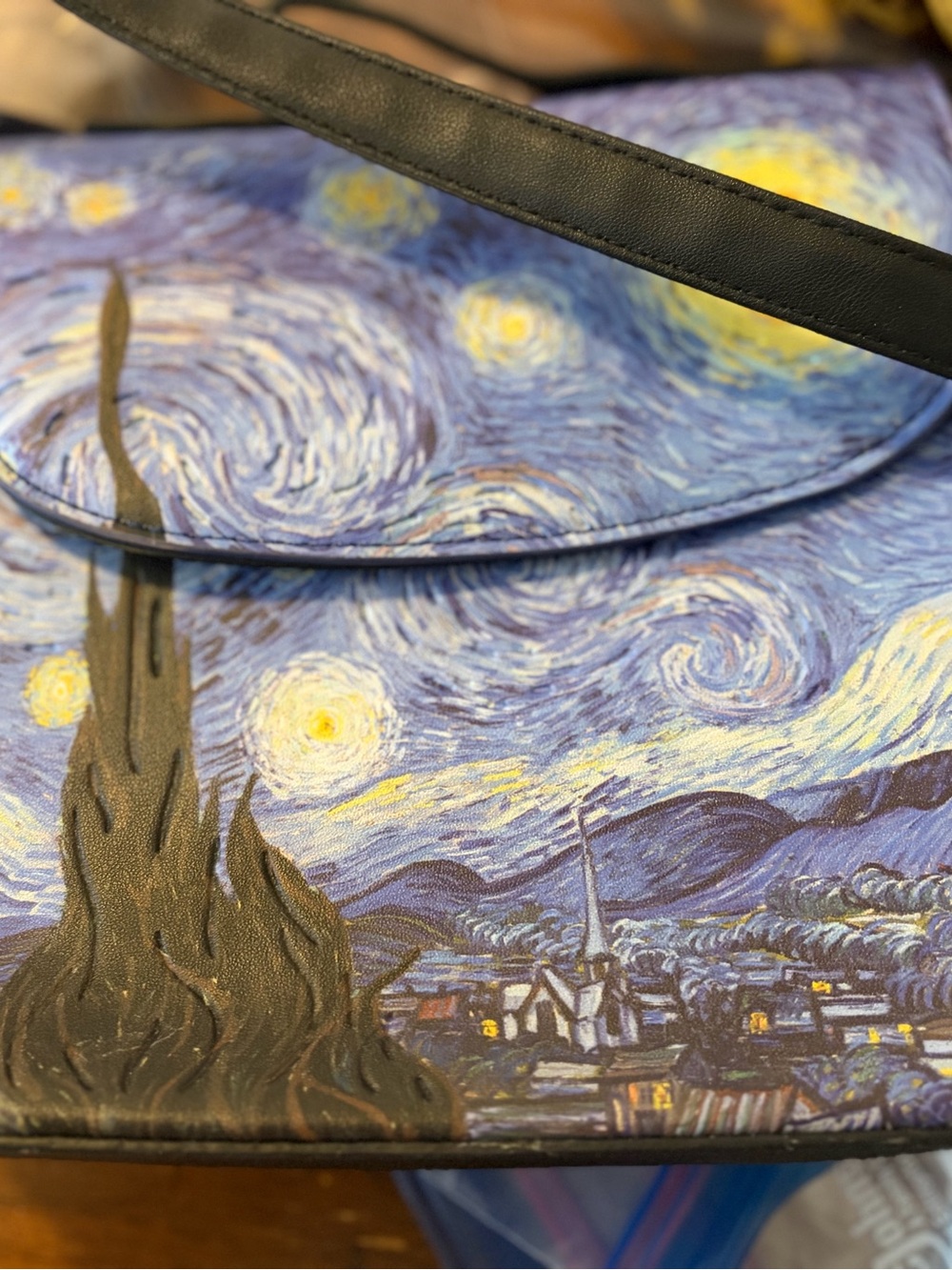 Starry Night Canvas Crossbody Bag - Blue Artistic Print